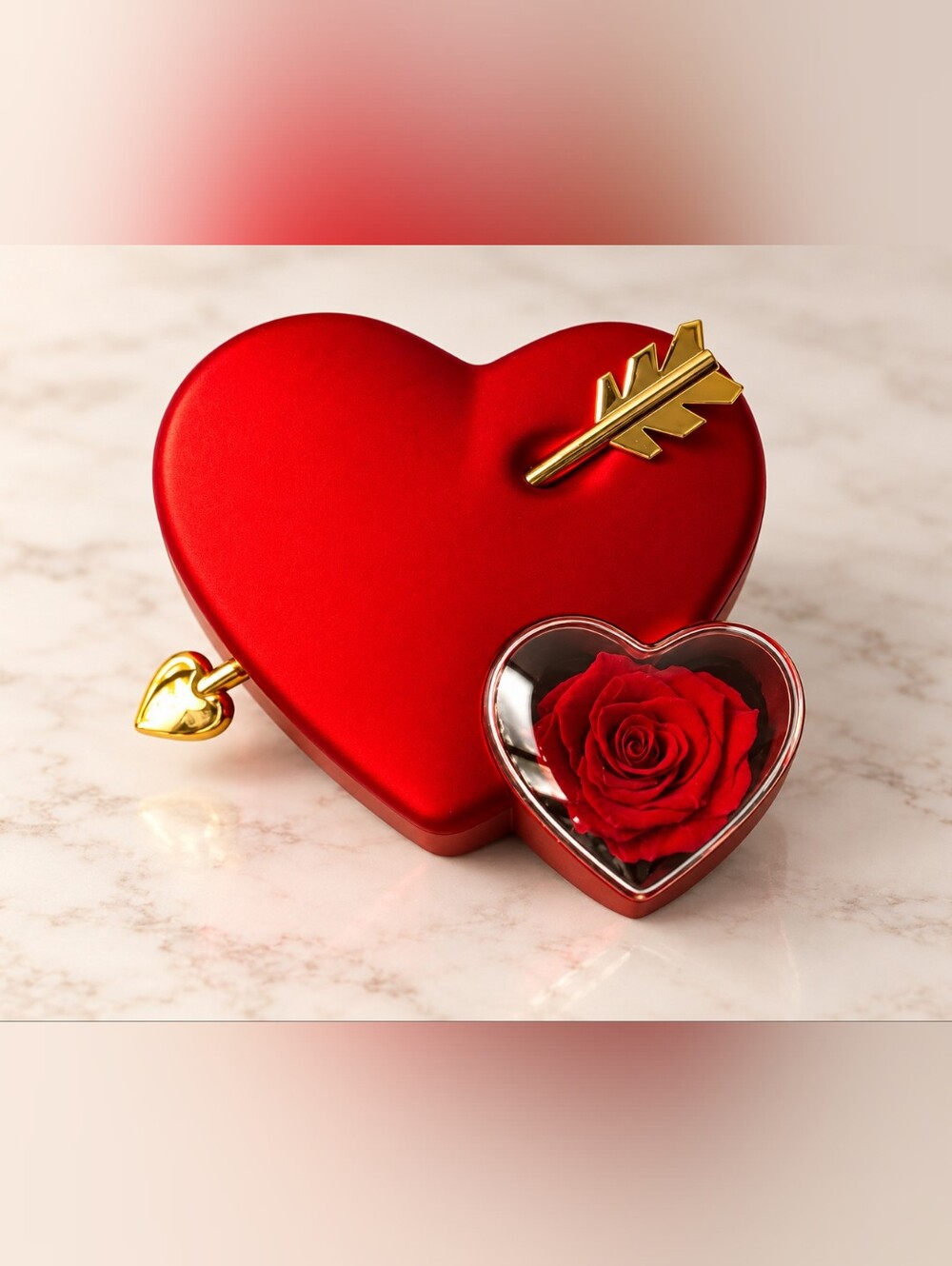 Heart & Arrow Jewelry Case – Eternal Rose & Double Heart Pendant